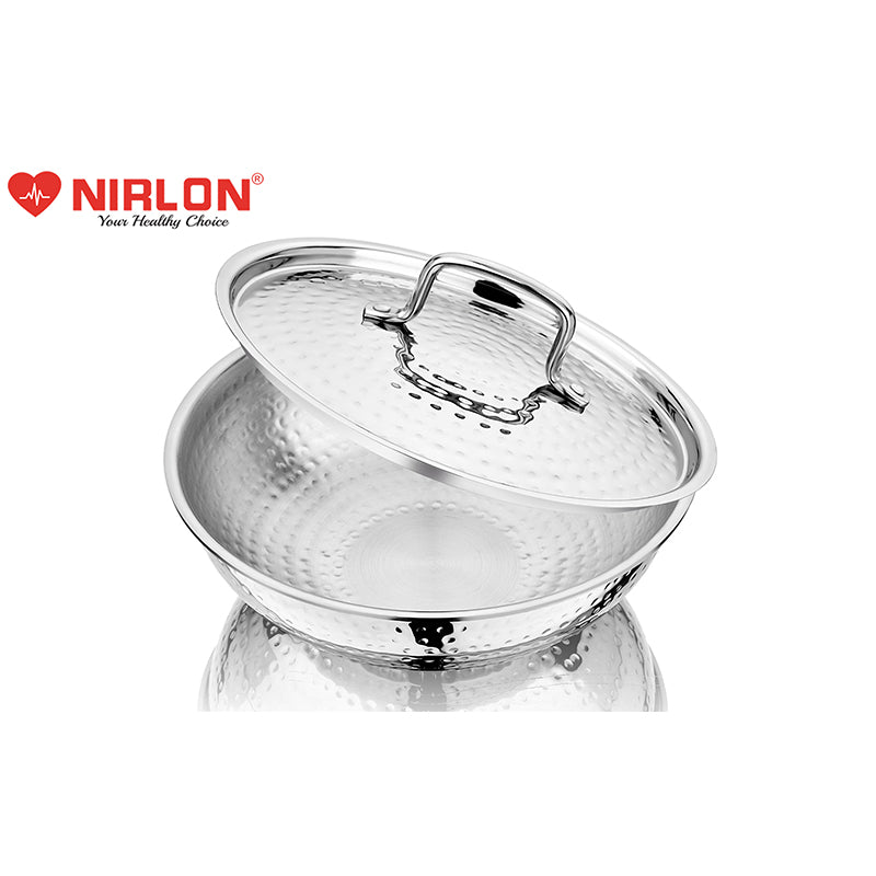 Buy Nirlon Steel Hammered Kadhai With Lid - 3200 ML/10 Inches Kadhai from Vaaree