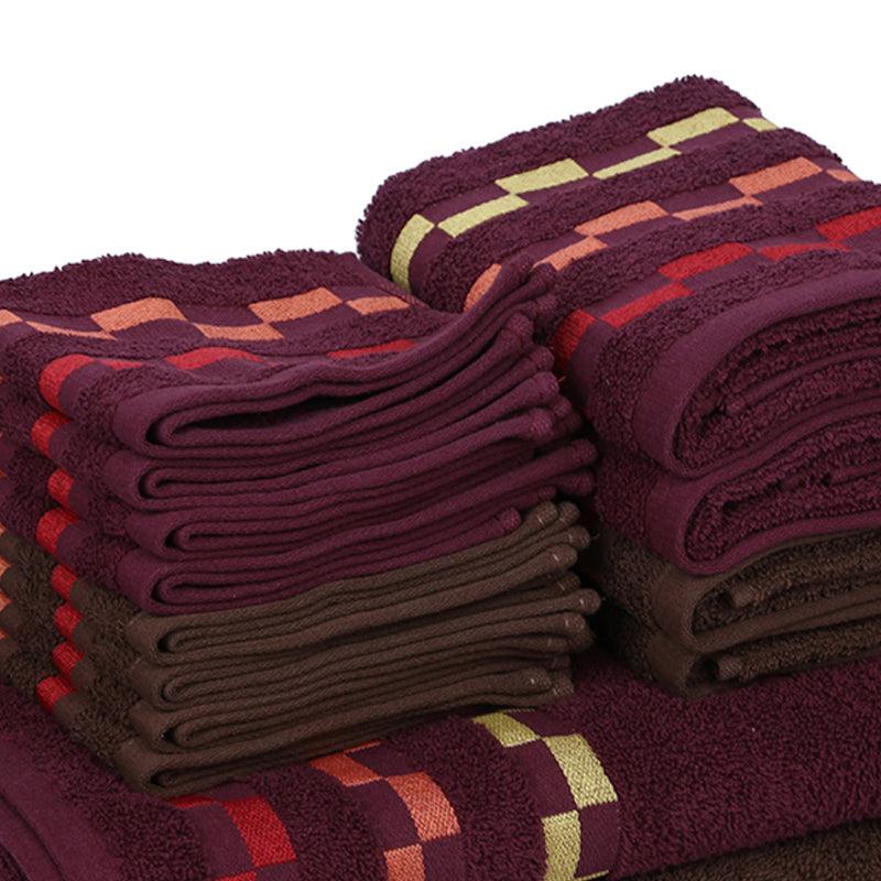 Buy Delpha Towel Combo (Wine & Brown) - Set Of Fourteen Towel Sets from Vaaree