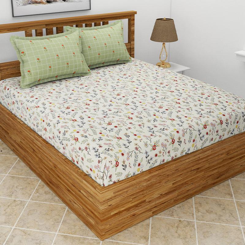 Buy Fleur Floral Bedsheet - White & Green Bedsheets from Vaaree