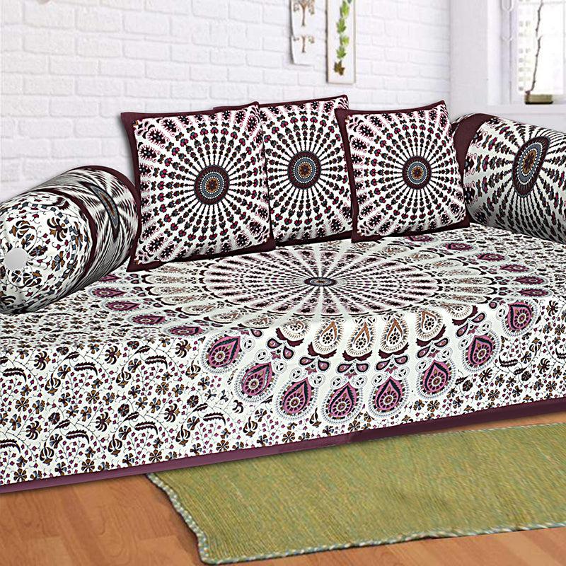 Buy Snigdha Printed Diwan Set (Maroon) - Six Piece Set Diwan Set from Vaaree