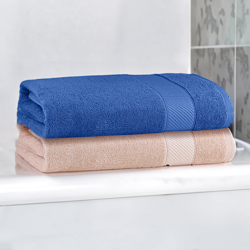 

Reign Bath Towel (Dark Blue & Sand Stone) - Set Of Two, Blue;beige
