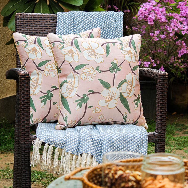 

Bageecha Blooms Cushion Cover (Peach) - Set Of Two, Pink