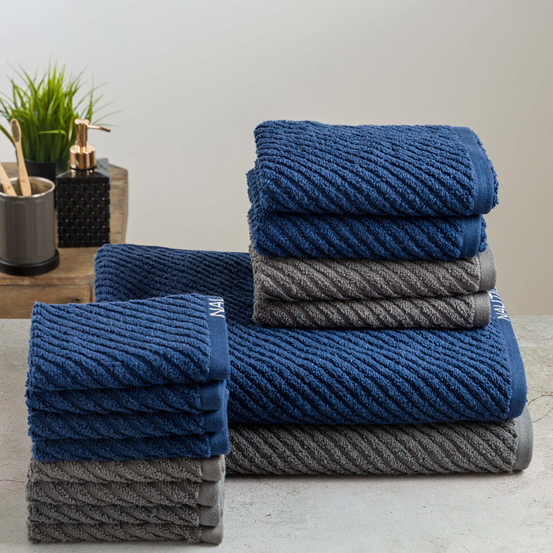 Buy Nautica Riviera Soft Cotton Towel Set (Dark Grey & Navy Blue) - Set Of Fourteen Towel Sets from Vaaree
