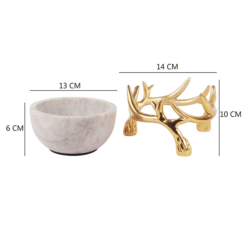 Buy Carrara Cradle Marble Serving Bowl With Metal Stand (Beige) - 300 ML Serving Bowl from Vaaree