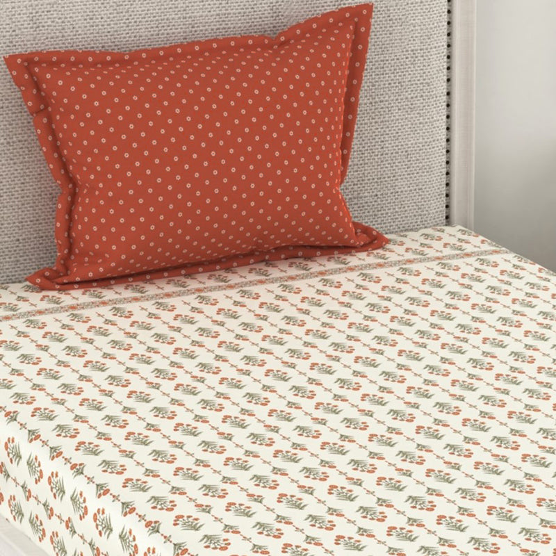 Buy Flowers Of Jaipur Floral Microfiber Bedsheet- Green & Orange Bedsheets from Vaaree