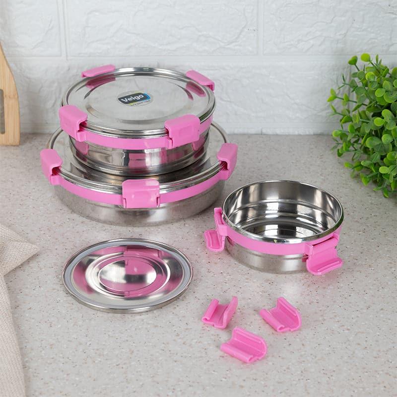 Buy Clip Lock Pink Lunch Box (320/700/950 ML) - Set Of Three Tiffin Box & Storage Box from Vaaree