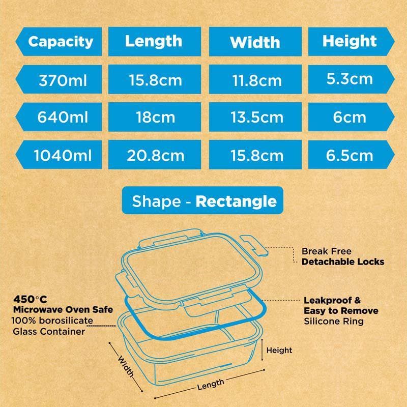 Buy Crusade Glass Container (370, 640,1040 ML) - Set Of Three Tiffin Box & Storage Box from Vaaree