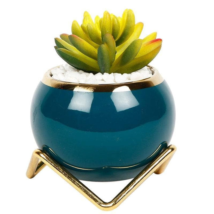 Buy Glossy Teal Pot With Faux Plant at Vaaree online