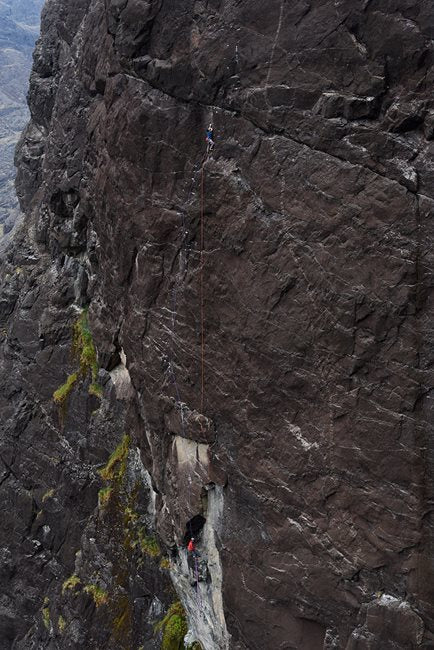 James McHaffie nearing the end of the serious main pitch of Moonrise Kingdom during the first ascent. © Ray Wood