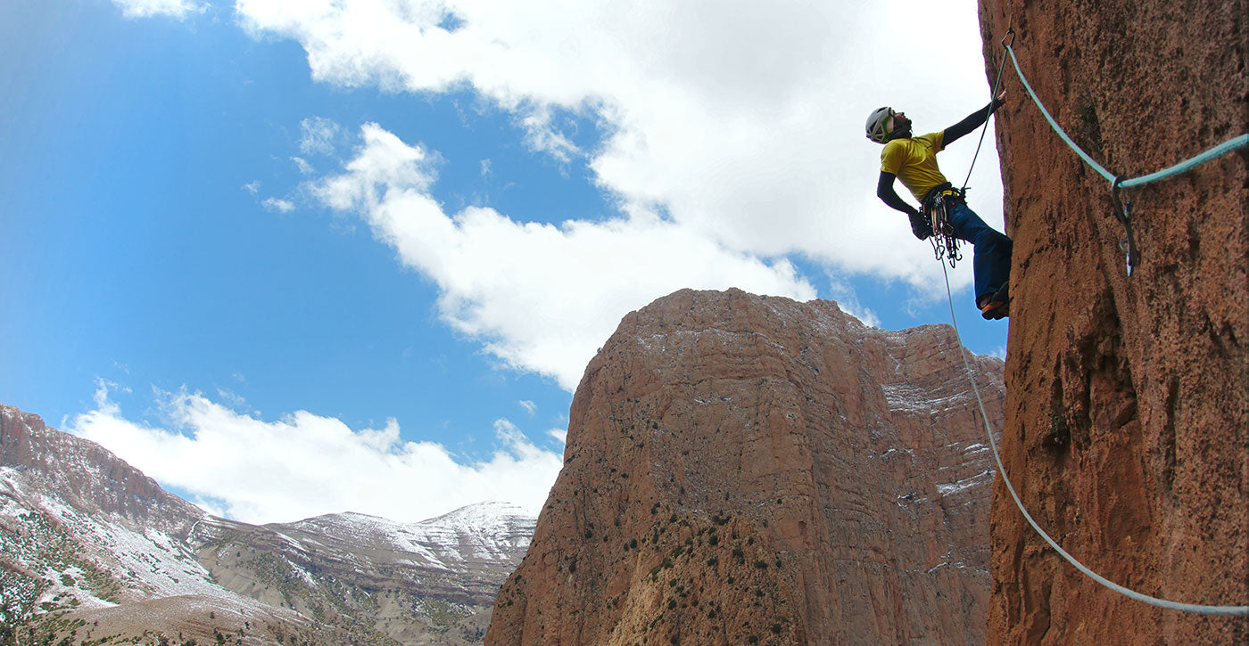 Thomas Dauser, Barracuda (7c+),  590m, 16 pitches, Taghia, Morocco. © Klaas Willems