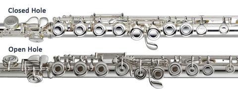 Diagram showing the differences between open and closed hole flutes.