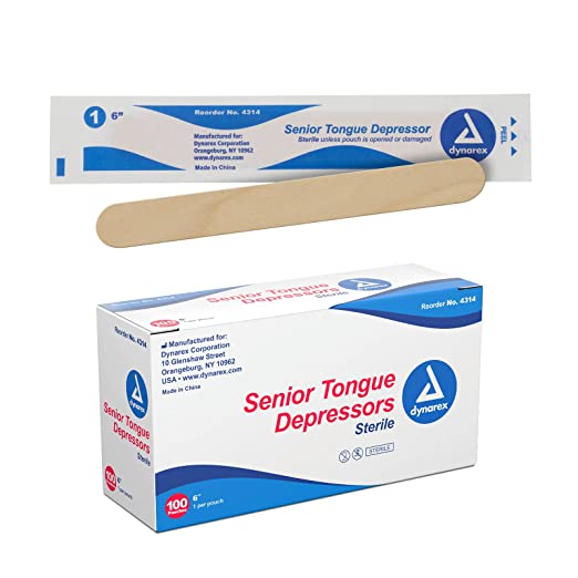 Dynarex Tongue Depressors Wood, Junior 5 ½, Non-Sterile, with Precision  Cut and Polished Smooth Edges, for Medical Use and other Applications,  Tongue