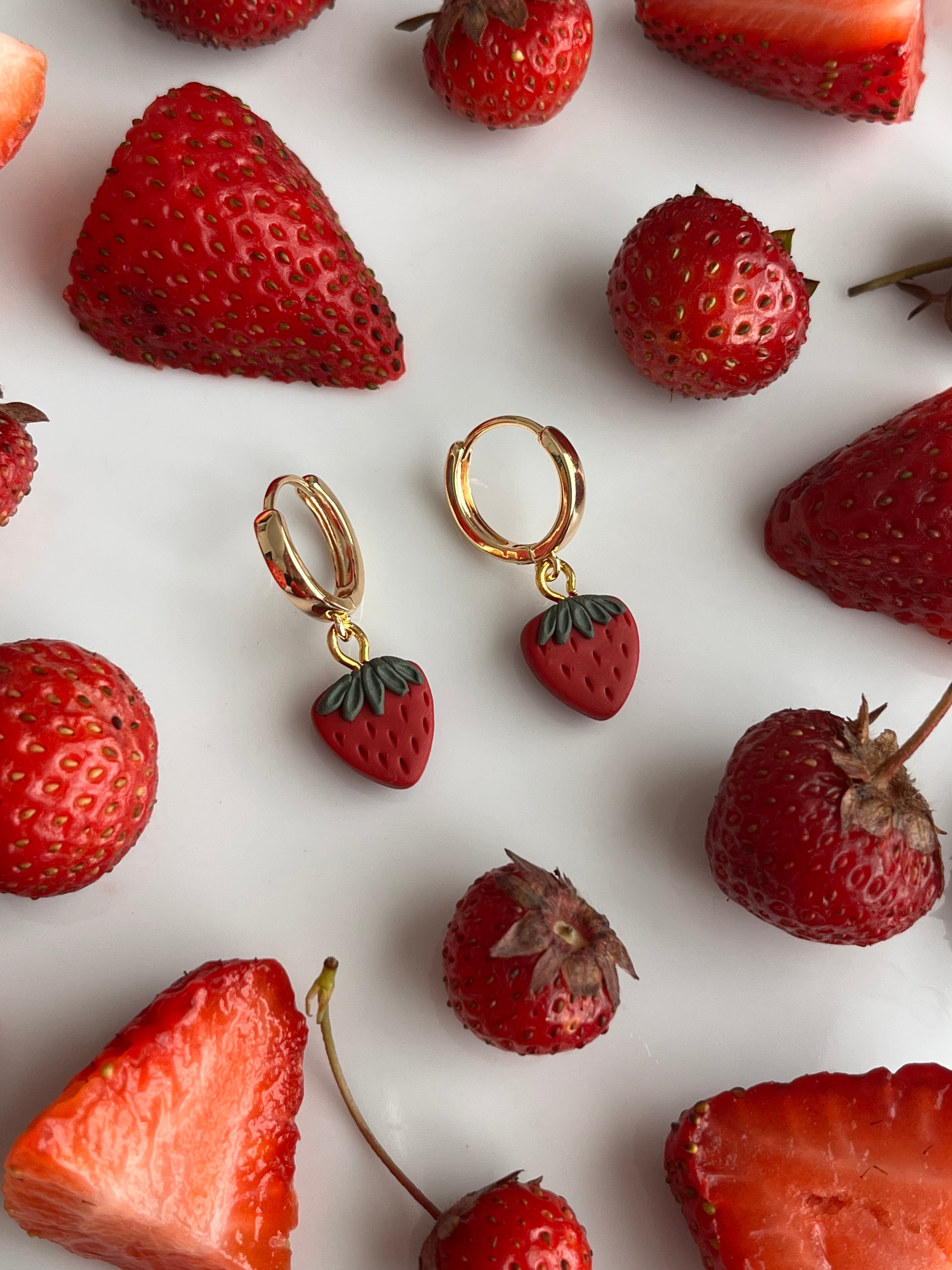 Strawberry Huggie Hoops