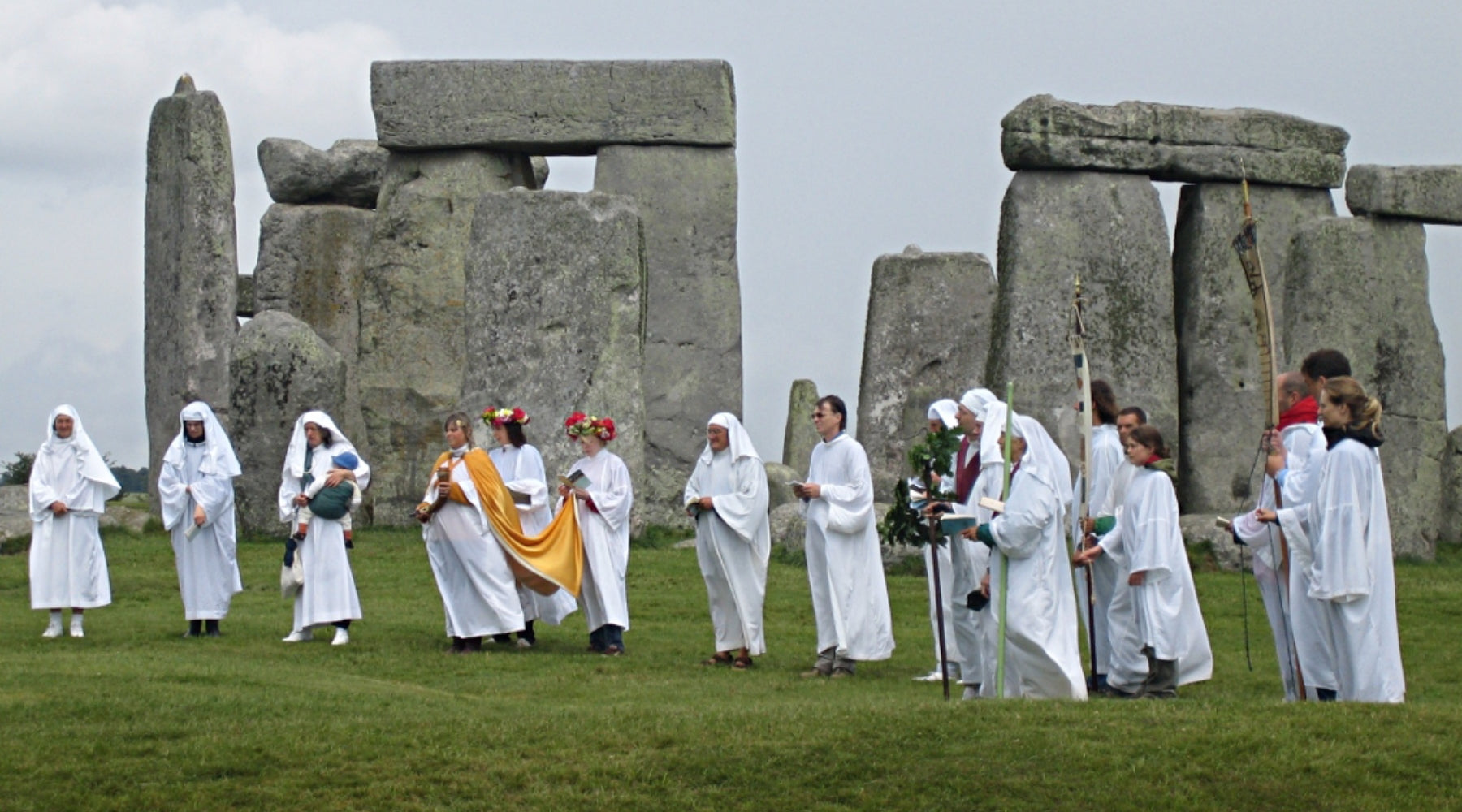 Druids celebrating solstice at Stonehenge England