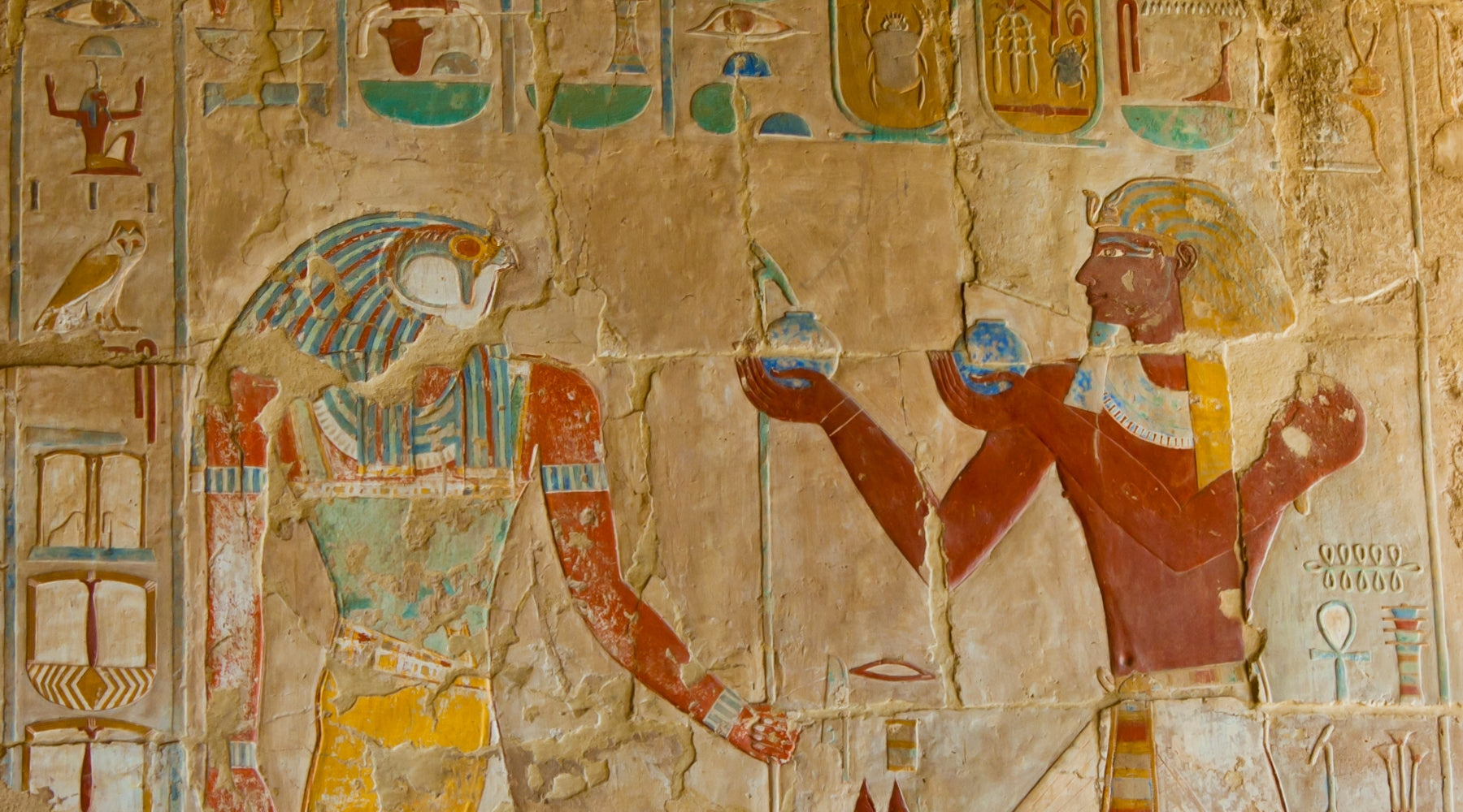 Coloured relief inside Hatshepsut's Temple, Deir El Bahri, Egypt