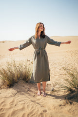 Linen Lounge Dress In Green