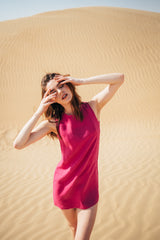 Woman Pink Linen Shift Dress