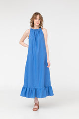 Long Linen Dress In Corn Flower Blue