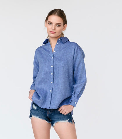 Blue linen shirt women