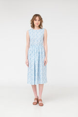 Blue Open Back Linen Dress