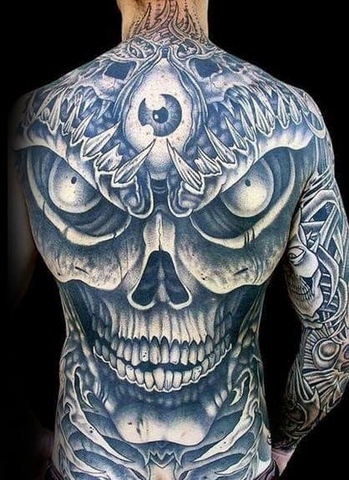 Skull tattoo on back