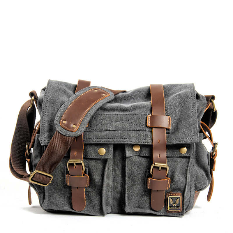 Canvas and Leather Crossbody Messenger Bag