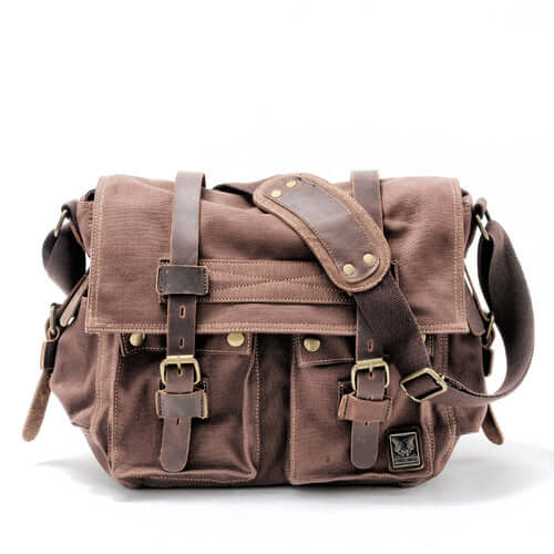 Canvas and Leather Crossbody Messenger Bag
