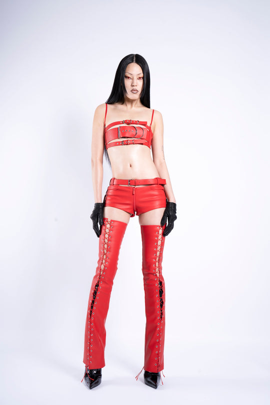 Namilia faux leather racing pants with cut outs