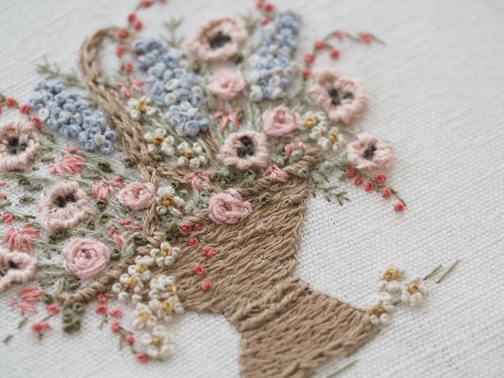 Thessaly Floral embroidery kit with beech hoop