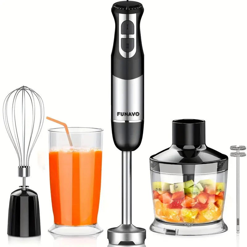 FUNAVO Hand Blender, 800W 5-in-1 Immersion Hand Blender, 12-Speed Multi-function Stick Blender With 500ml Chopping Bowl, Whisk, 600ml Mixing Beaker, Milk Frother Attachments, BPA-Free