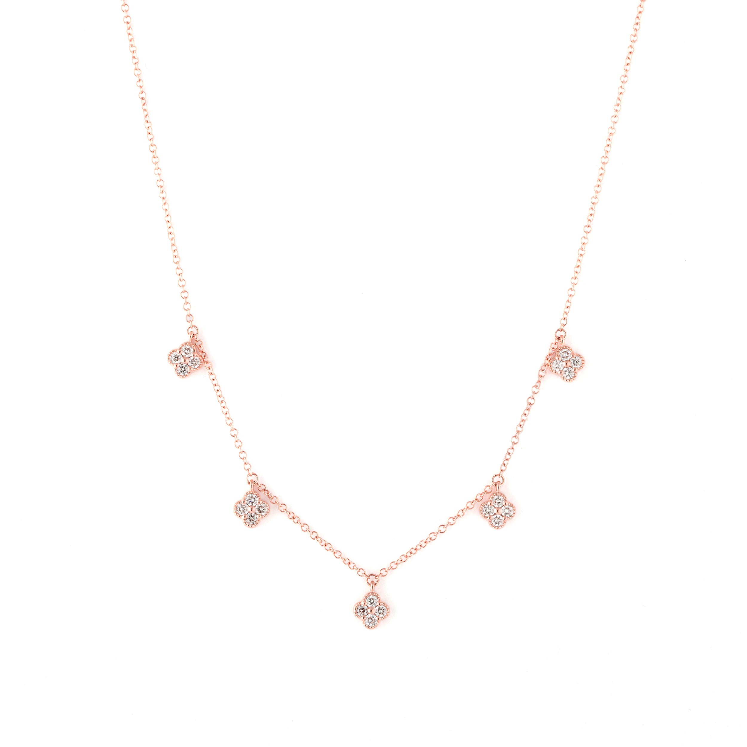 Diamond Clover 5 Station Drop Necklace, Pampillonia Jewelers