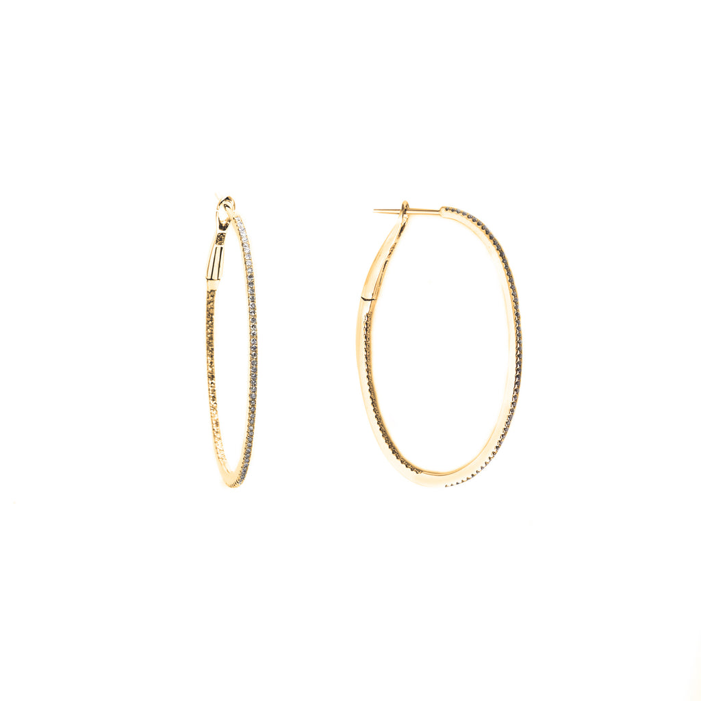 14k gold diamond medium oval hoops – Ellie Jay