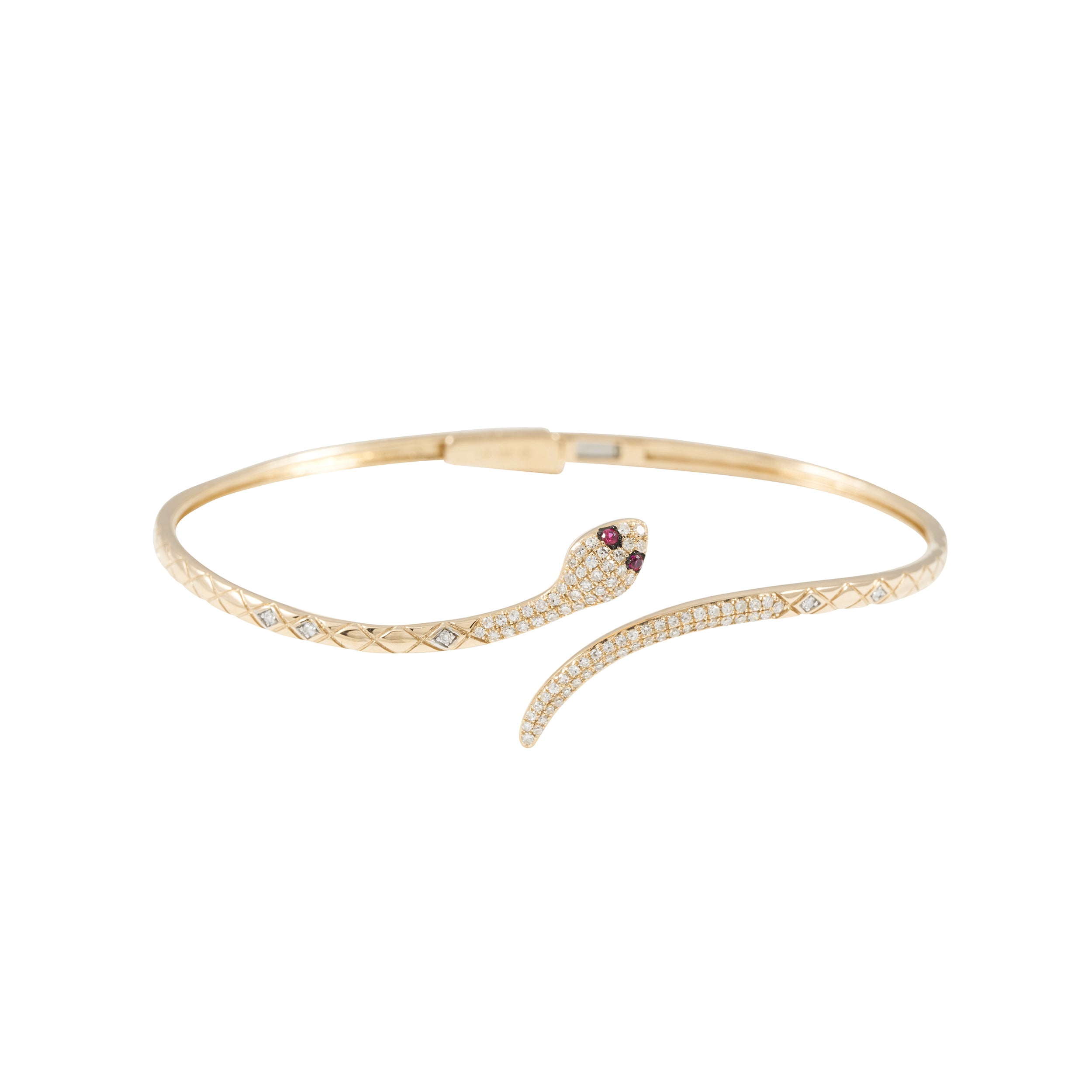 14k gold diamond snake bangle with ruby eyes