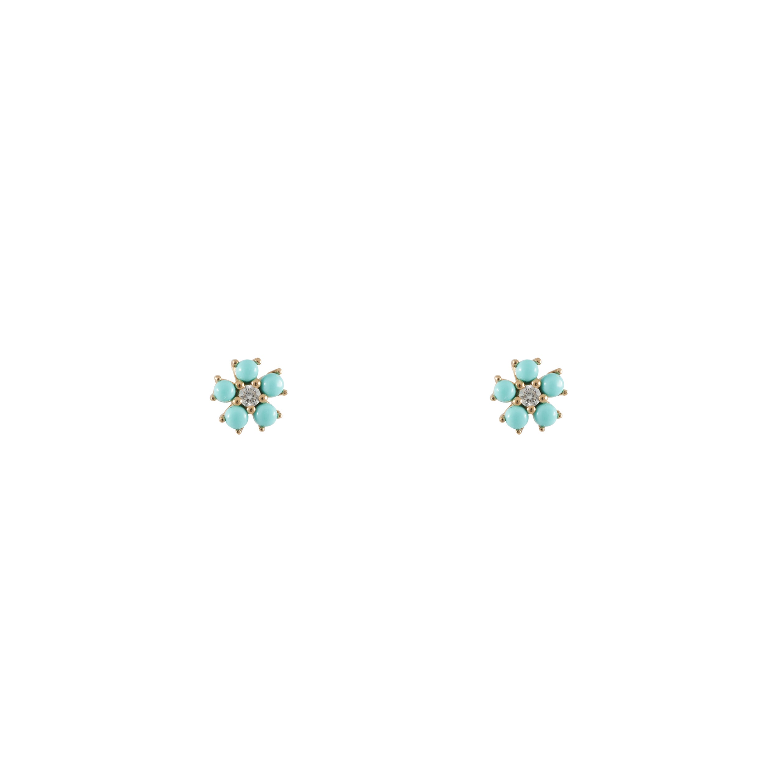 14k gold diamond turq flower earrings