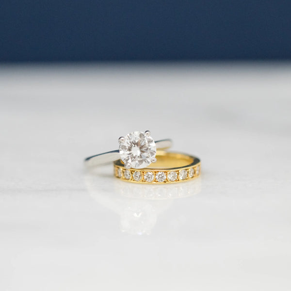 April diamond ring and yellow gold band