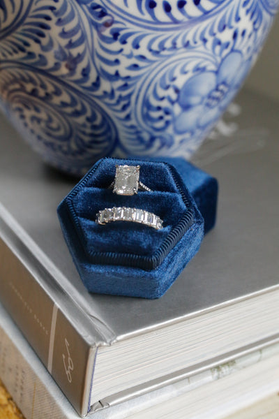 Diamond ring and band in blue box