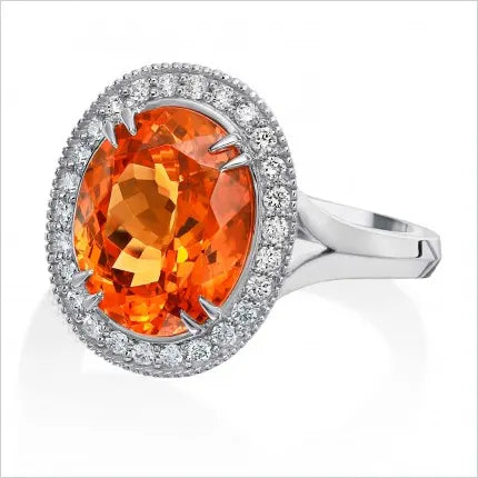 Mandarin garnet and diamond ring