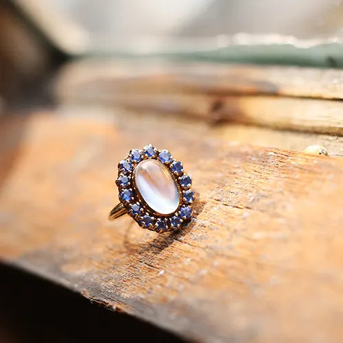 Moonstone ring and sapphire ring