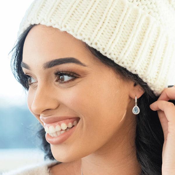 Light blue gemstone and diamond earring