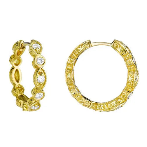 Marquise gold penny earrings with diamonds