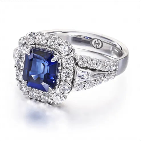 Blue sapphire diamond engagement ring