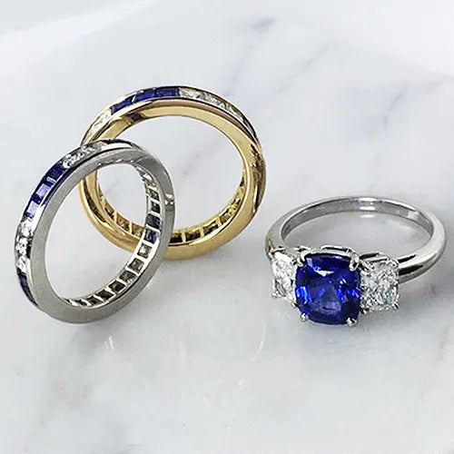 Blue gemstone diamond rings