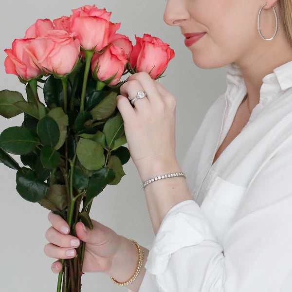 Diamond ring and bracelet with pink roses