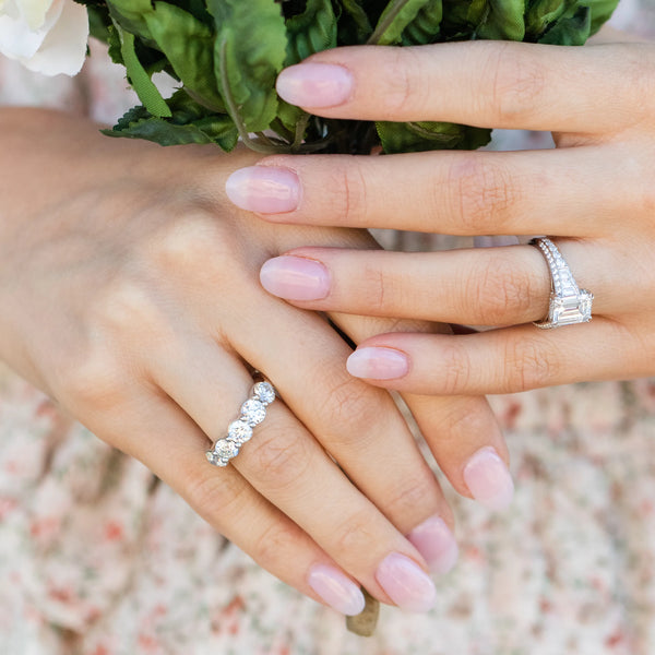 Diamond wedding band and diamond engagement ring