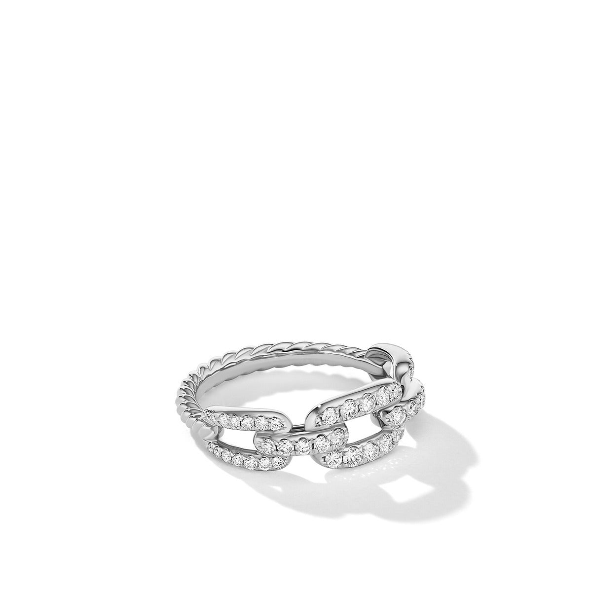 Stax Single Row Pave Chain Link Ring with Diamonds in 18K White Gold,