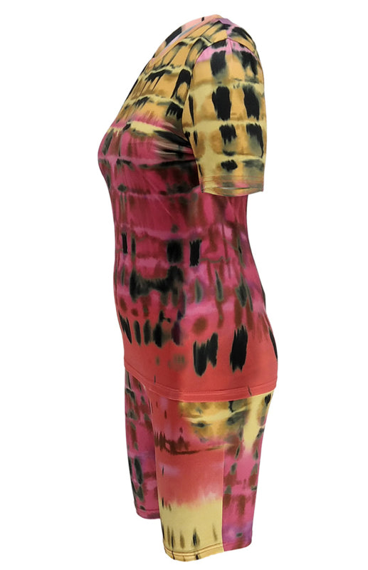 Women's Round-Neck Fashion Short Sleeve Shorts Tie Dye Suit