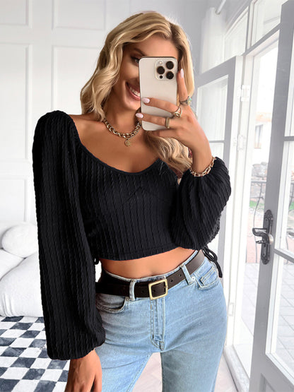 Women's Square Neck Long Sleeve Sexy Top