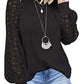 Women’s Solid Color Crew Neck Lace Long Sleeve Knit Top