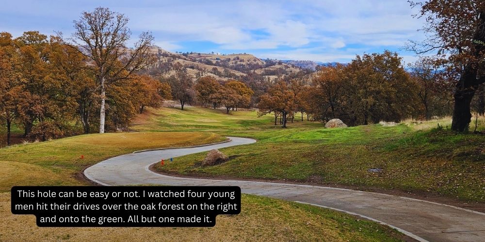 this_hole_can_be_easy_or_not._I_watch_four_young_men_hit_their_drives_over_the_oak_forest_on_the_right_and_onto_the_green._all_but_one_made_it