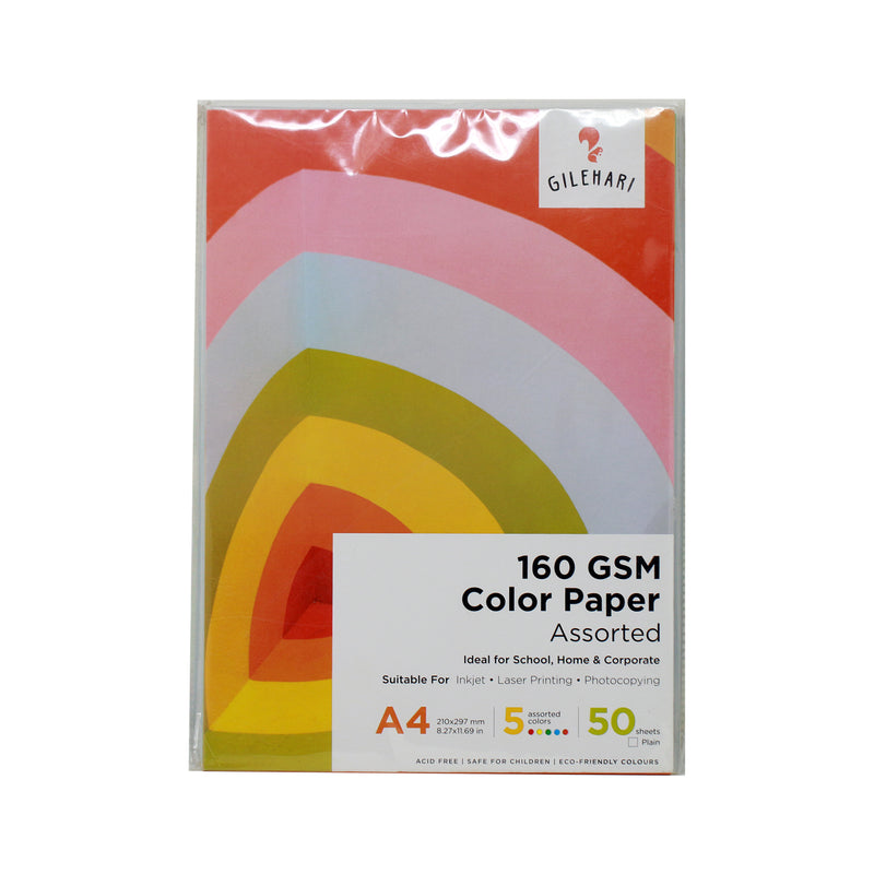 GILEHARI A4 160 GSM COLOR PAPER ASSORTED (50 SHEETS)